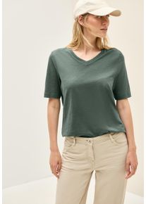Cecil Damen T-Shirtschwarz balmy khaki, casual, Gr. S, unifarben, Jersey, Obermaterial: 100% Baumwolle, Shirts, mit V-Ausschnitt