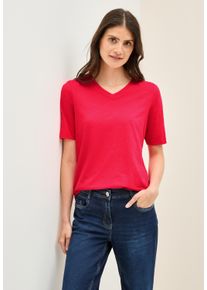 Cecil Damen T-Shirtglazed apple rot, casual, Gr. M, unifarben, Jersey, Obermaterial: 100% Baumwolle, Shirts, mit V-Ausschnitt