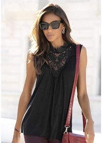 Lascana Spitzentop schwarz Gr. 32/34 für Damen. Mit Spitze. Figurumspielend. Nachhaltig.