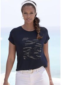 Lascana Rundhalsshirt 'mit Strass-Dessin' mehrfarbig Gr. 32/34 für Damen. Rundhals und Strass-Steine, Glitzersteine, Steinchen. Bequem. Nachhaltig.