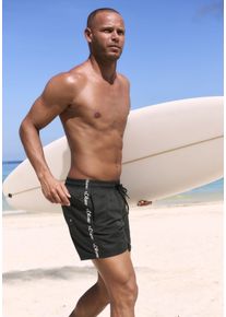 Badeshorts s.Oliver, Herren, Gr. S (46/48), N-Gr, schwarz, Recycling-Polyester, unifarben, Badehosen Badeshorts, mit Markenschriftz&uuml;gen, Topseller