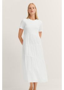 Bugatti Damen Sommerkleid20, ecru, Gr. M, unifarben, 95% Baumwolle, 5% Elasthan, Kleider, mit Raffungen