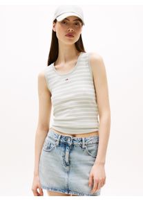 Tommy Jeans Damen Tanktop "TJW ESSENTIAL RIB TANK EXT"misty sage, stripe, Basic, Gr. XL, gestreift, Rippware, Obermaterial: 95% Baumwolle, 5%