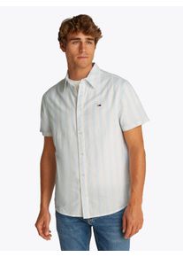Tommy Jeans Herren Kurzarmhemd "TJM REG LINEN BLEND STP SS SHIRT"sweet blau, ecru, casual, Gr. XL, gemustert, gestreift, mehrfarbig, Web,