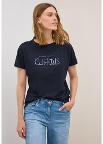 Cecil Damen T-Shirturban dunkelblau, casual, Gr. S, bedruckt, Jersey, Obermaterial: 50% Baumwolle, 50% Modal, Shirts, mit Wording