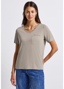 Street One Damen T-Shirtmorning beige, casual, Gr. 42, meliert, unifarben, Jersey, Obermaterial: 70% Modal, 30% Polyester, Shirts, mit Schmuckdetails