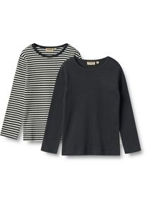 Wheat Jungen Langarmshirt "Wheat T-Shirt 2er Pack Doppelpack L/S Stig"navy rib stripe, Gr. 98, 100% Bio-Baumwolle, Shirts