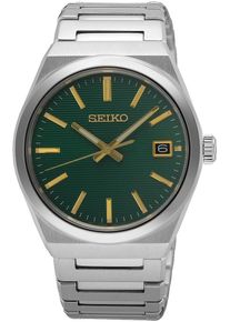 Seiko Herren Quarzuhrsilberfarben, grün, Armbanduhren, Armbanduhr, Herrenuhr, Edelstahlarmband, analog, Datum