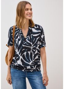 Cecil Damen Shirtbluseurban dunkelblau, casual, Gr. XS, bedruckt, Web, Obermaterial: 100% Viskose, Blusen, Split Neck Tunika mit floralem Muster
