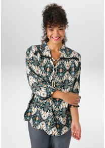 ANISTON PLUS Damen Schlupfbluseschwarz, blau, sanftes weiß, modisch, Gr. 46, gemustert, Web, Obermaterial: 100% Viskose, Blusen, aus weich fließender