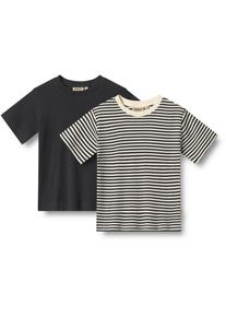 Wheat Jungen Kurzarmshirt "Wheat T-Shirt 2er Pack Doppelpack S/S Fabian"navy rib stripe, Gr. 128, 100% Bio-Baumwolle, Shirts