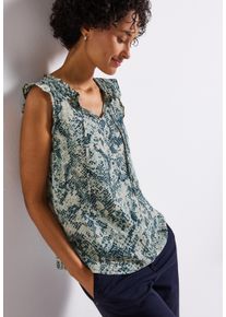 Street One Damen Blusentoparona blau, casual, Gr. 46, bedruckt, Web, Obermaterial: 100% Viskose, Blusen, Print mit Rüschen