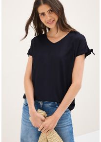 Cecil Damen T-Shirturban dunkelblau, casual, Gr. XL, unifarben, Web, Obermaterial: 100% Viskose, Shirts, Blusenshirt mit gerundetem V-Ausschnitt