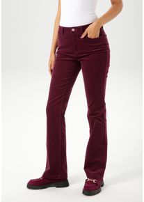 Cordhose Aniston CASUAL, Damen, Gr. 46, N-Gr, rot (bordeaux), Cord, Obermaterial: 98% Baumwolle, 2% Elasthan, leicht gl&auml;nzend, unifarben, sehr figurbetont lang, Hosen Cordhose, in trendiger Bootcut-Form, Topseller