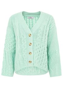 Zwillingsherz Damen Cardigan ""Zopfstrick"", grün, modisch, Gr. S, Obermaterial: 70% Polyacryl, 30% Wolle, Strickjacken, "Zopfstrick" mit Knopfleiste