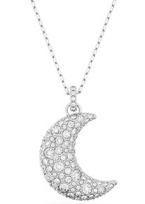 Swarovski Damen Kette mit Anhänger "Sublima Luna Halbmond", Metall, L: 47cm B: 18,6mm, silber, Metall, B:18,6mm, Halsketten, mit Swarovski Kristall