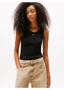 Tommy Jeans Damen Tanktop "TJW ESSENTIAL RIB TANK EXT", schwarz, Basic, Gr. L, unifarben, Rippware, Obermaterial: 95% Baumwolle, 5% Elasthan, Tops,