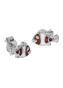 OSTSEE-SCHMUCK Damen Paar Ohrstecker "OSTSEE-SCHMUCK Ohrstecker kleiner Fisch Ohrstecker kleiner Fisch", 9 x 5mm, Silber 925 (Sterlingsilber), rot,