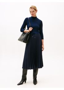 Tommy Hilfiger Damen A-Linien-Kleid "SLIM 5X2 RIB MIX MIDI DRS", blau, casual, Gr. L, unifarben, Web, Obermaterial: 95% Viskose, 5% Elasthan, Kleider