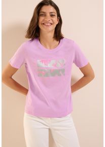 Cecil Damen T-Shirtcherry blossom pink, casual, Gr. XS, bedruckt, unifarben, Jersey, Obermaterial: 100% Baumwolle, Shirts, mit Folienprint