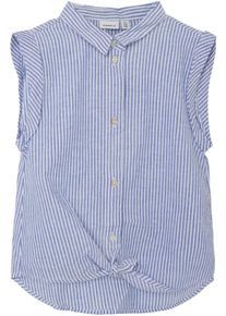 name it Mädchen Kurzarmbluse "NKFFEMMA CAPSL SHIRT NOOS", blau, casual, Gr. 116, gestreift, Web, Obermaterial: 100% Baumwolle, Blusen, mit