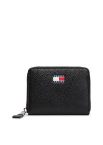 Tommy Jeans Geldbörse "TJW MUST MED ZA", schwarz, Lederimitat, casual, Kleinlederwaren, Damen Geldbeutel, Portemonnaie mit Logoflagge