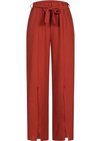 CLOUD 5IVE Damen Stoffhose "CLOUD 5IVE Sommerhose mit seitlich. Schlitzen und Bindegürtel", braun, Gr. M, unifarben, 95% Polyester, 5% Elasthan, Hosen