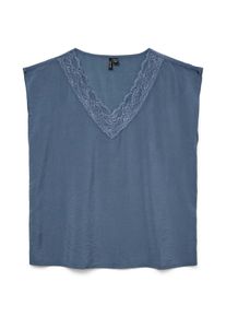 Véro Moda VERO MODA Damen Spitzentop "VMSAFA SL V-NECK LACE TOP WVN GA NOOS", blau, modisch, Gr. XL, unifarben, Web, Spitze, Obermaterial: 85% Viskose, 15%