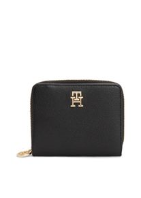 Tommy Hilfiger Geldbörse "TH DISTINCT MED ZA", schwarz, Lederimitat, feminin, Kleinlederwaren, Damen Geldbeutel, Portemonnaie mit TH-Schmuckelement