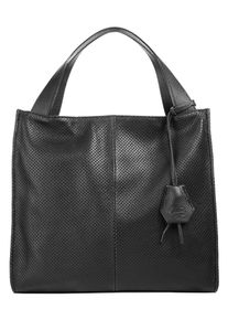 CLUTY Damen Shopper, schwarz, Leder, Strukturmuster, Taschen, echt Leder, Made in Italy