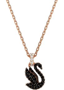 Swarovski Damen Kette mit Anhänger "Swarovski Iconic Swan", Metall, L: 49cm, schwarz, Metall, Halsketten, mit Emaille - mit Swarovski Kristall