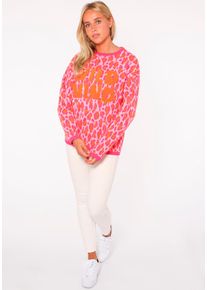Zwillingsherz Damen Rundhalspullover ""Leo-Wild Mind"", pink, modisch, Gr. S, Feinstrick, Obermaterial: 70% Polyacryl, 30% Wolle, Pullover, in