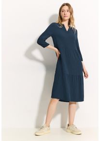 Cecil Damen Tunikakleid, blau, casual, Gr. XL, unifarben, Web, Obermaterial: 56% Viskose, 43% Polyester, 1% Elasthan, Kleider, mit Struktur
