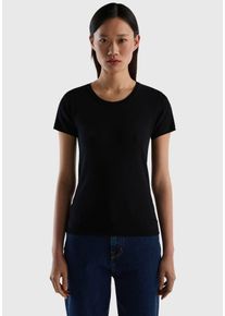 Damen Kurzarmpullover, schwarz, casual, Gr. XS, United Colors Of Benetton, unifarben, Feinstrick, Obermaterial: 100% Baumwolle, Pullover