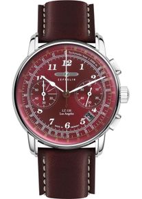 Zeppelin Herren Chronograph "LZ 126 Los Angeles", rot, Armbanduhren, Quarzuhr, Armbanduhr, Herrenuhr, Made in Germany, Lederarmband