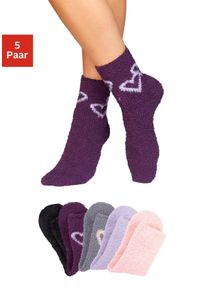 Lavana Damen Kuschelsocken, Gr. 35, bunt, Obermaterial: 98% Polyester, 2% Elasthan, uni und gemustert, Socken, mit Herzen am Bund
