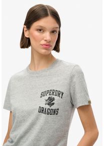 Superdry Damen T-Shirt "CNY GRAPHIC TEE", grau, modisch, Gr. M, meliert, bedruckt, Single Jersey, Obermaterial: 61% Baumwolle, 39% Polyester, Shirts