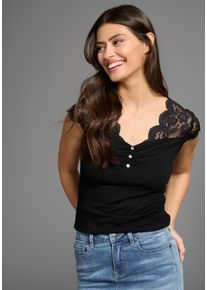 Laura Scott Damen Spitzenshirt, schwarz, feminin, Gr. 36, unifarben, Jersey, Spitze, Obermaterial: 95% Viskose, 5% Elasthan. Spitze: 95% Polyester,