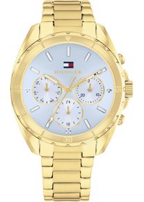 Tommy Hilfiger Damen Multifunktionsuhr "MELLIE"goldfarben, blau, Armbanduhren, Quarzuhr, Armbanduhr, Damenuhr, Edelstahlarmband, analog, Glassteine