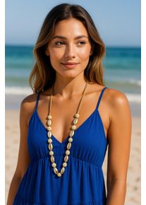Damen Lange Kette "Beachshell Glow", beige, Basic, Collezione Alessandro, Metall, Halsketten, mit goldenen Muschelelementen