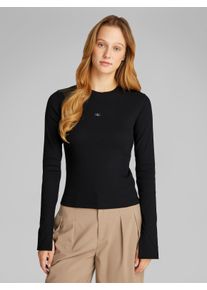 Damen Longtop "WOVEN LABEL RIB LS TOP", schwarz, feminin, Gr. XXL, Calvin Klein Jeans, unifarben, Jersey, Obermaterial: 94% Baumwolle, 6% Elasthan,