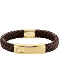 BOSS Herren Lederarmband "LANDER, 1580746M", M, Edelstahl-Leder, braun, Edelstahl, Leder, Armbänder