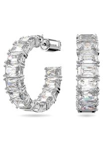 Swarovski Damen Paar Creolen "Matrix Baguette", Metall, silber, Metall, Ohrringe, mit Swarovski Kristall