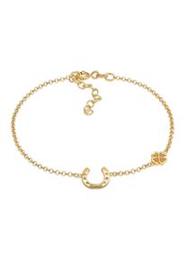 NENALINA Damen Armband "Hufeisen Kleeblatt Glück Emaille 925 Silber", 16cm, ohne Stein, Silber 925 (Sterlingsilber), gold, Silber 925