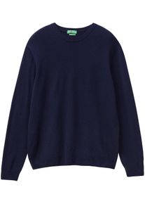 Herren Rundhalspullover, blau, casual, Gr. S, United Colors Of Benetton, unifarben, Strick, Obermaterial: 100% Schurwolle, Pullover, im cleanen Look