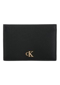 Kartenetui "MIN MONOGRAM 6CC FLAP CARDCASE", Calvin Klein Jeans, schwarz, Leder, unifarben, elegant, Kleinlederwaren, Kartenhalter, Geldbörse mit