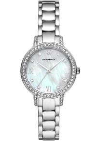 Emporio Armani Damen Quarzuhr, silber, Armbanduhren, Armbanduhr, Damenuhr, Edelstahlarmband, analog, Glassteine