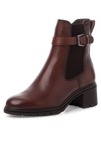 Tamaris Damen Chelseaboots, Gr. 39, braun, Leder, Elastischer Einsatz, unifarben, used, klassisch, Schuhe, Blockabsatz, Stiefelette, Businessschuh,
