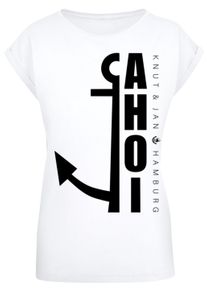 F4NT4STIC Damen T-Shirt "PLUS SIZE Ahoi Anker Crop Knut & Jan Hamburg", weiß, casual, Gr. XXL, Obermaterial: 100% Baumwolle, Shirts, Print