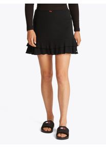 Tommy Jeans Damen Minirock "TJW POINTELLE MINI SKIRT EXT", schwarz, feminin, Gr. XS, unifarben, Jersey, Obermaterial: 100% Baumwolle, Röcke, mit